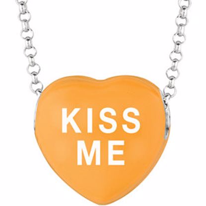 85503:172:P Sweethearts® Orange Enamel "Kiss Me" Heart on 16" Necklace with Gift Box