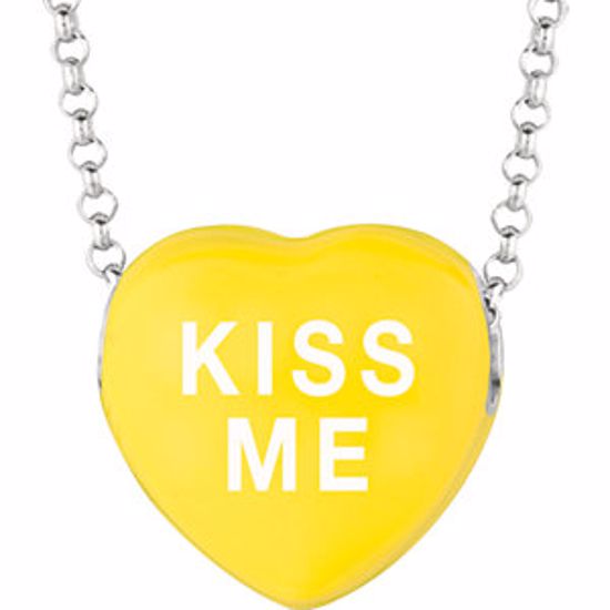 85503:177:P Sweethearts® Yellow Enamel "Kiss Me" Heart on 16" Necklace with Gift Box