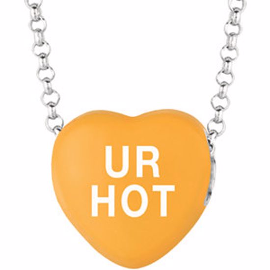 85503:200:P Sweethearts® Orange Enamel "UR Hot" Heart on 16" Necklace with Gift Box