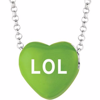 85503:216:P Sweethearts® Green Enamel "LOL" Heart on 16" Necklace with Gift Box