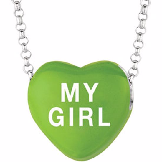 85503:224:P Sweethearts® Green Enamel "My Girl" Heart on 16" Necklace with Gift Box