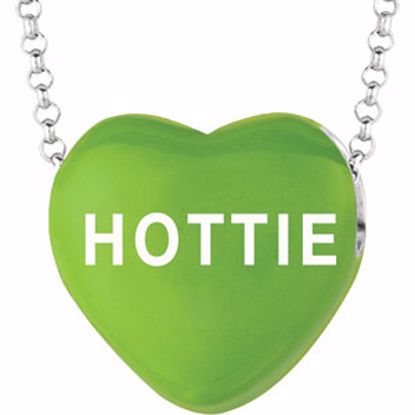 85503:231:P Sweethearts® Green Enamel "Hottie" Heart on 16" Necklace with Gift Box