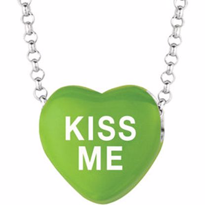 85503:241:P Sweethearts® Green Enamel "Kiss Me" Heart on 16" Necklace with Gift Box