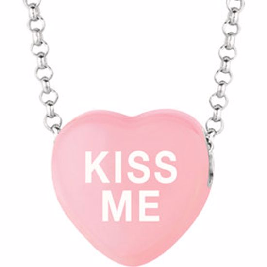 85503:245:P Sweethearts® Light Pink Enamel "Kiss Me" Heart on 16" Necklace with Gift Box