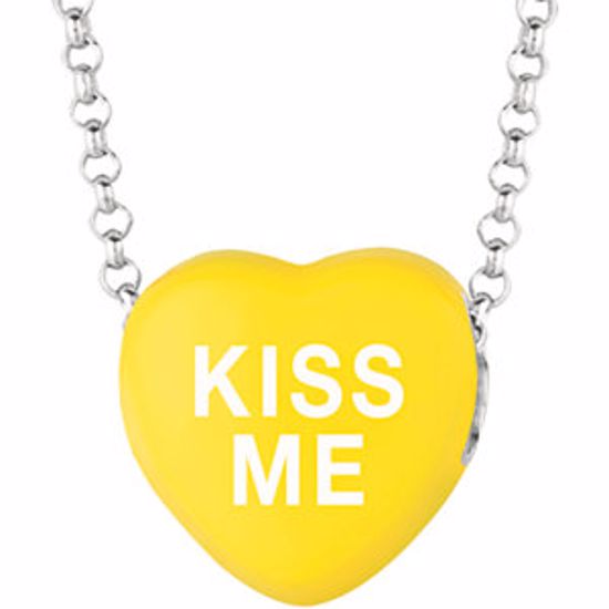 85503:247:P Sweethearts® Yellow Enamel "Kiss Me" Heart on 16" Necklace with Gift Box