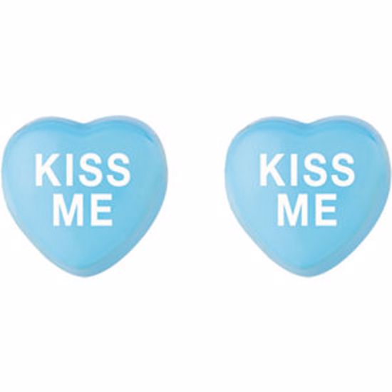 85510:102:P Blue Enamel "Kiss Me" Heart Shaped Earrings