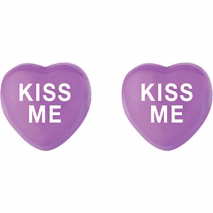 85510:105:P Purple Enamel "Kiss Me" Heart Shaped Earrings