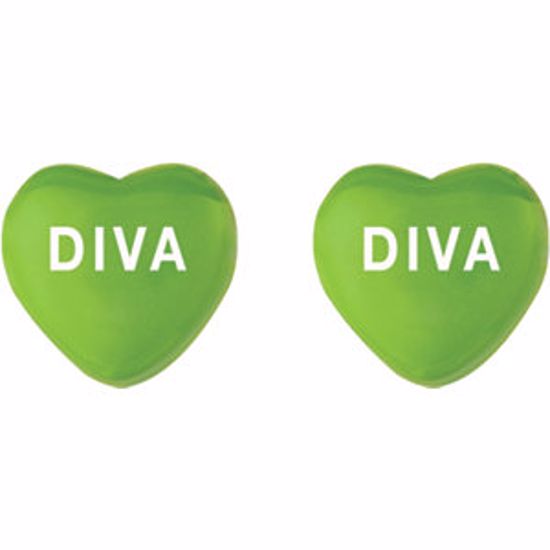 85510:121:P Green Enamel "Diva" Heart Shaped Earrings