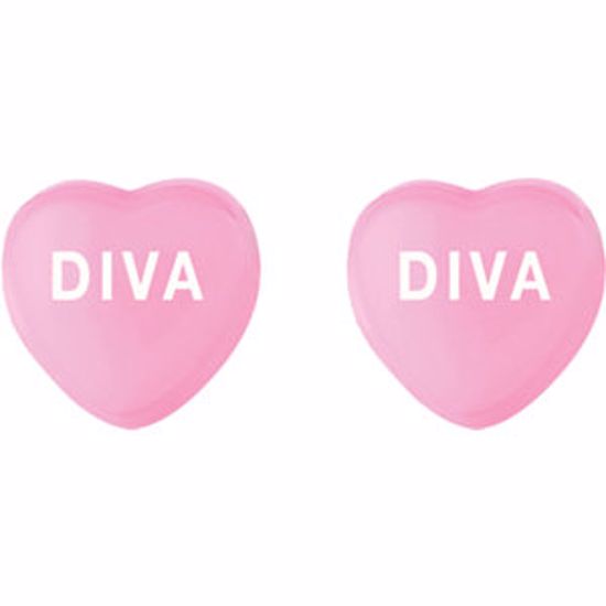 85510:124:P Dark Pink Enamel "Diva" Heart Shaped Earrings