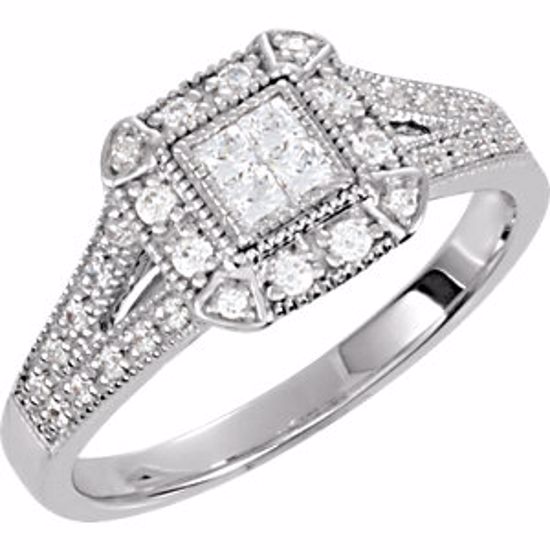 69931:200:P Sterling Silver Cubic Zirconia Halo-Styled Princess Illusion Ring Size 6