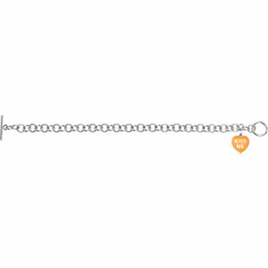 85511:101:P Orange Enamel "Kiss Me" Heart Charm on 7.5" Bracelet