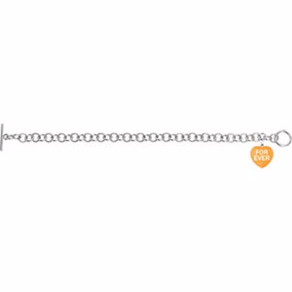 85511:115:P Orange Enamel "Forever" Heart Charm on 7.5" Bracelet