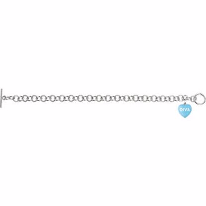 85511:123:P Blue Enamel "Diva" Heart Charm on 7.5" Bracelet