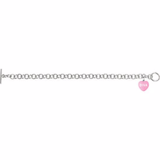 85511:124:P Dark Pink Enamel "Diva" Heart Charm on 7.5" Bracelet