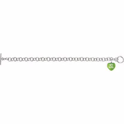 85511:128:P Green Enamel "My Girl" Heart Charm on 7.5" Bracelet