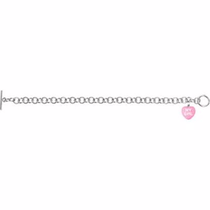 85511:131:P Dark Pink Enamel "My Girl" Heart Charm on 7.5" Bracelet