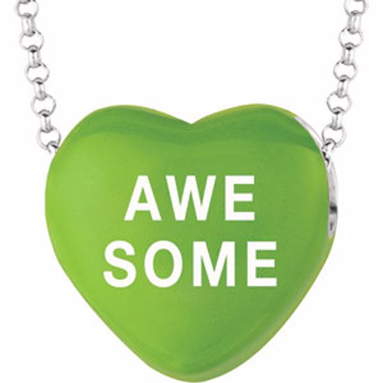 85503:286:P Sweethearts® Green Enamel "Awesome" Heart on 16" Necklace with Gift Box