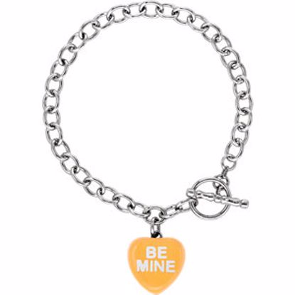 85511:172:P Orange Enamel "Be Mine" Heart Charm on 7.5" Bracelet