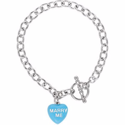 85511:180:P Blue Enamel "Marry Me" Heart Charm on 7.5" Bracelet