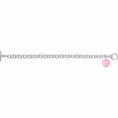 85511:181:P Dark Pink Enamel "Marry Me" Heart Charm on 7.5" Bracelet