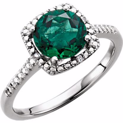 69940:221:P Sterling Silver Created Emerald & .01 CTW Diamond Ring