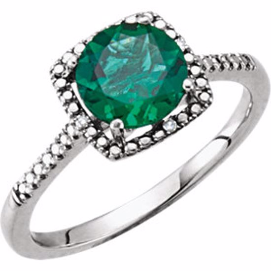 69940:222:P Sterling Silver Created Emerald & .01 CTW Diamond Ring