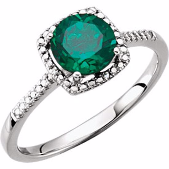 69940:223:P Sterling Silver Created Emerald & .01 CTW Diamond Ring