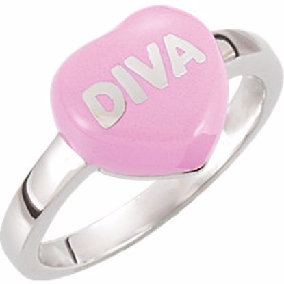 85534:103:P Dark Pink Enamel "Diva" Heart Shaped Ring