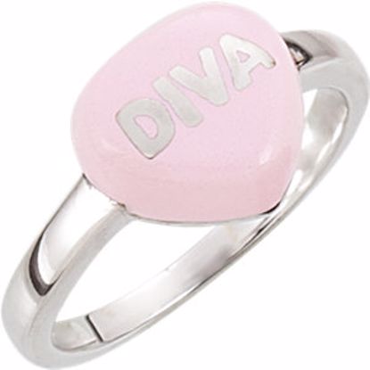 85534:104:P Light Pink Enamel "Diva" Heart Shaped Ring