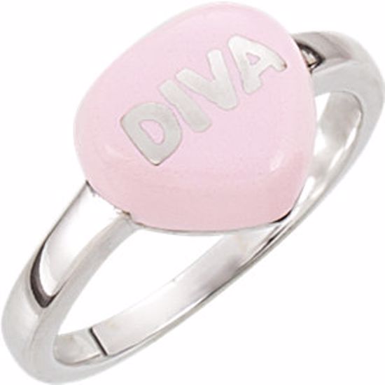 85534:104:P Light Pink Enamel "Diva" Heart Shaped Ring