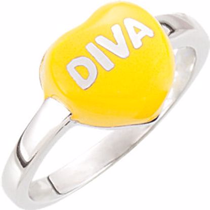 85534:106:P Yellow Enamel "Diva" Heart Shaped Ring