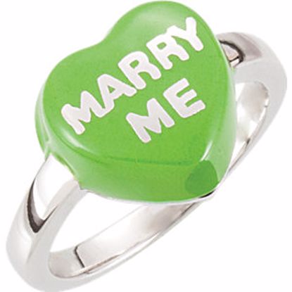 85534:135:P Green Enamel "Marry Me" Heart Shaped Ring