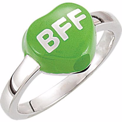 85534:114:P Green Enamel "BFF" Heart Shaped Ring