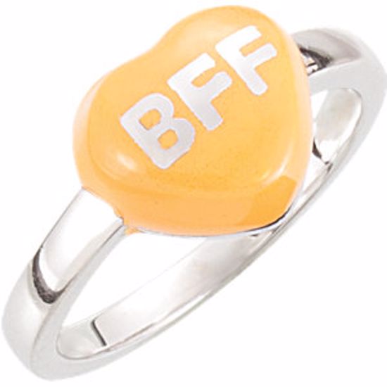 85534:115:P Orange Enamel "BFF" Heart Shaped Ring