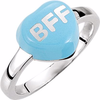 85534:116:P Blue Enamel "BFF" Heart Shaped Ring