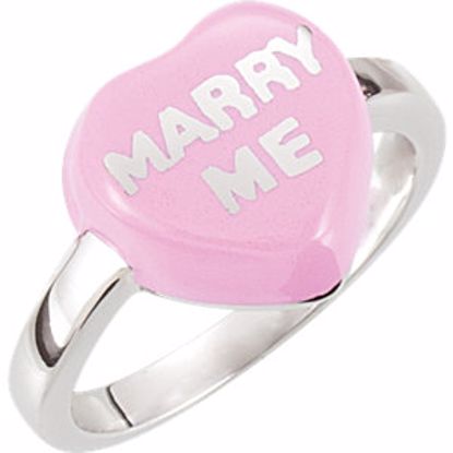 85534:138:P Dark Pink Enamel "Marry Me" Heart Shaped Ring