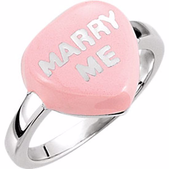 85534:139:P Light Pink Enamel "Marry Me" Heart Shaped Ring