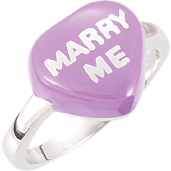 85534:140:P Purple Enamel "Marry Me" Heart Shaped Ring