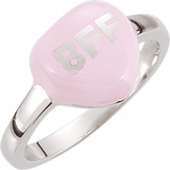 85534:118:P Light Pink Enamel "BFF" Heart Shaped Ring