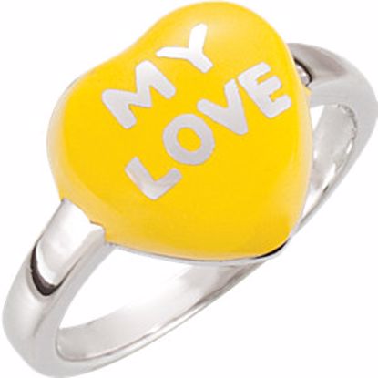 85534:148:P Yellow Enamel "My Love" Heart Shaped Ring
