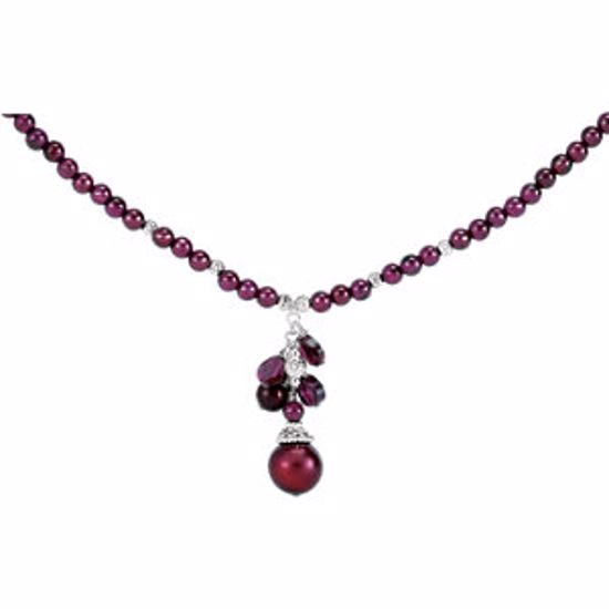 69946:200:P Sterling Silver Freshwater Cultured Pearl & Rhodolite Garnet 16-18" Necklace