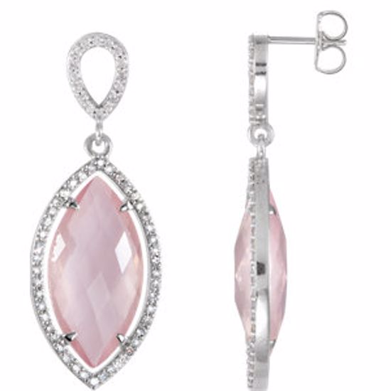 85495:60002:P Sterling Silver Rose Quartz & Diamond Halo-Styled Earrings