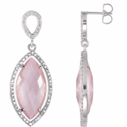 85495:60000:P 14kt White Rose Quartz & Diamond Halo-Styled Earrings