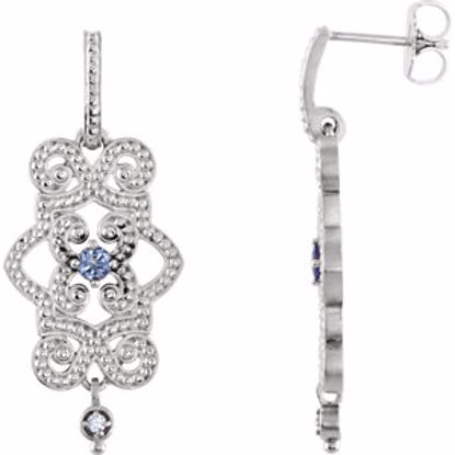 85332:60003:P Sterling Silver Tanzanite & .03 CTW Diamond Granulated Design Dangle Earrings 