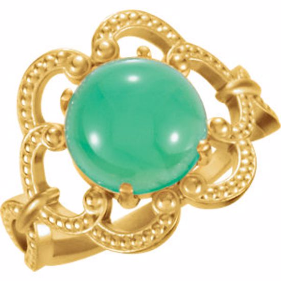 71567:60001:P 14kt Yellow 10mm Granulated Design Chrysoprase Ring