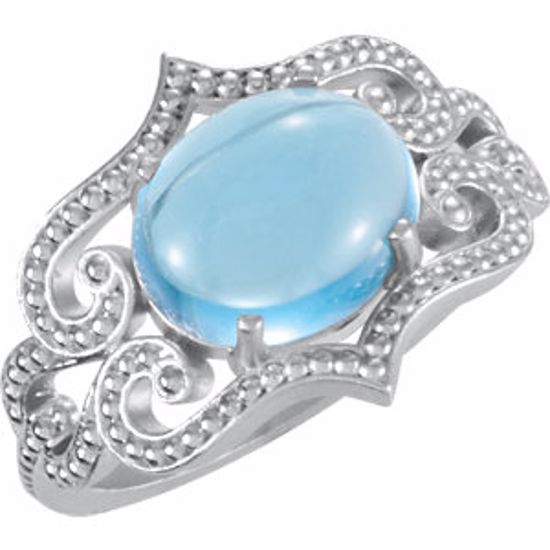 71562:60000:P 14kt White Swiss Blue Topaz Granulated Design Ring