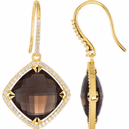 85491:60000:P 14kt Yellow Smoky Quartz & 5/8 CTW Diamond Halo-Styled Earrings