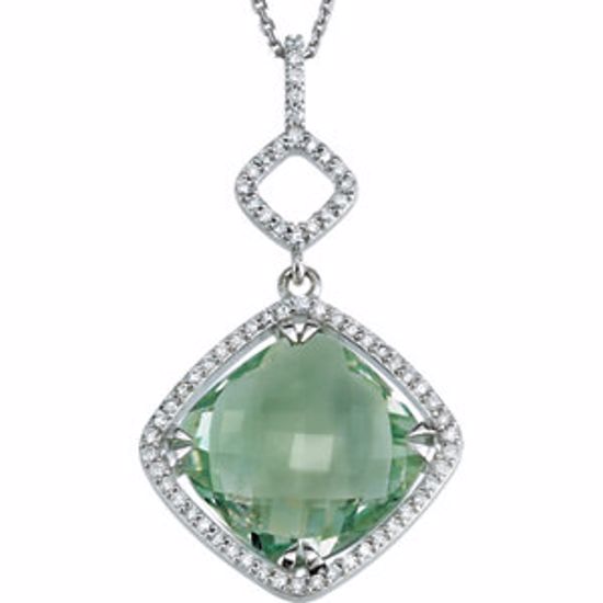 85484:60002:P Sterling Silver Green Quartz & 1/3 CTW Diamond 18" Necklace