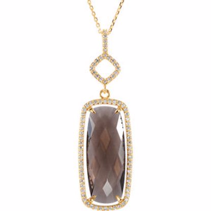 85488:60000:P 14kt Yellow 3/8 CTW Diamond & Genuine Smoky Quartz Halo-Styled Cushion-Shaped 18" Necklace