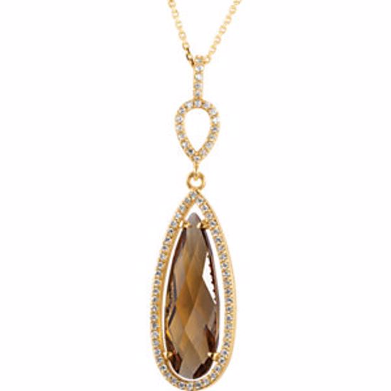 85482:60000:P 14kt Yellow Honey Quartz & 1/3 CTW Diamond Halo-Styled 18" Necklace